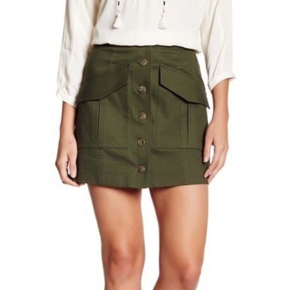 Rachel Roy Olive Green Button Front Utility Mini Skirt‎ - Size 4